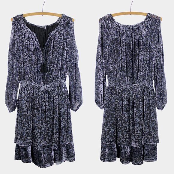 Tahari Olsen Devore Velvet Burnout Cold Shoulder Dress Size Small - Picture 2 of 9